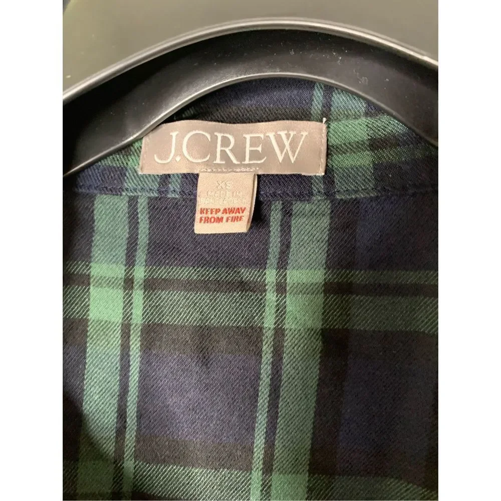 J. Crew flannel pajama top button front blue and green size XS